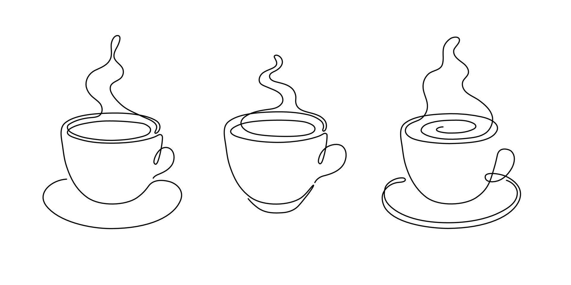 Cup of coffee or tea set, one single continuous line drawing. Simple abstract outline beautiful mug with steam beverage. Vector illustration 8146831 Vector Art at Vecteezy