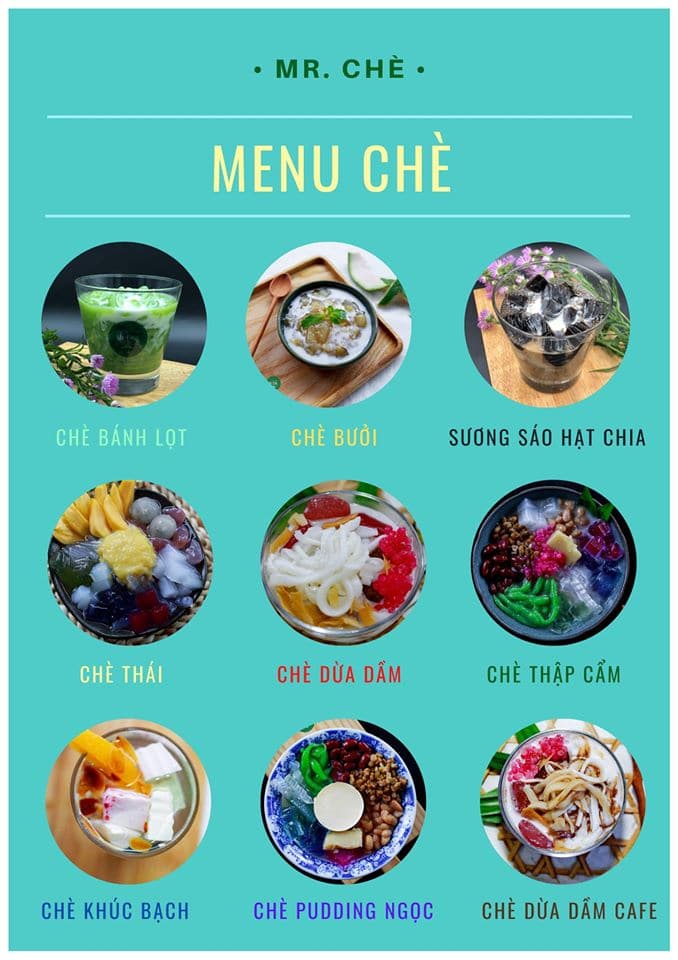 Menu tại Mr. Chè